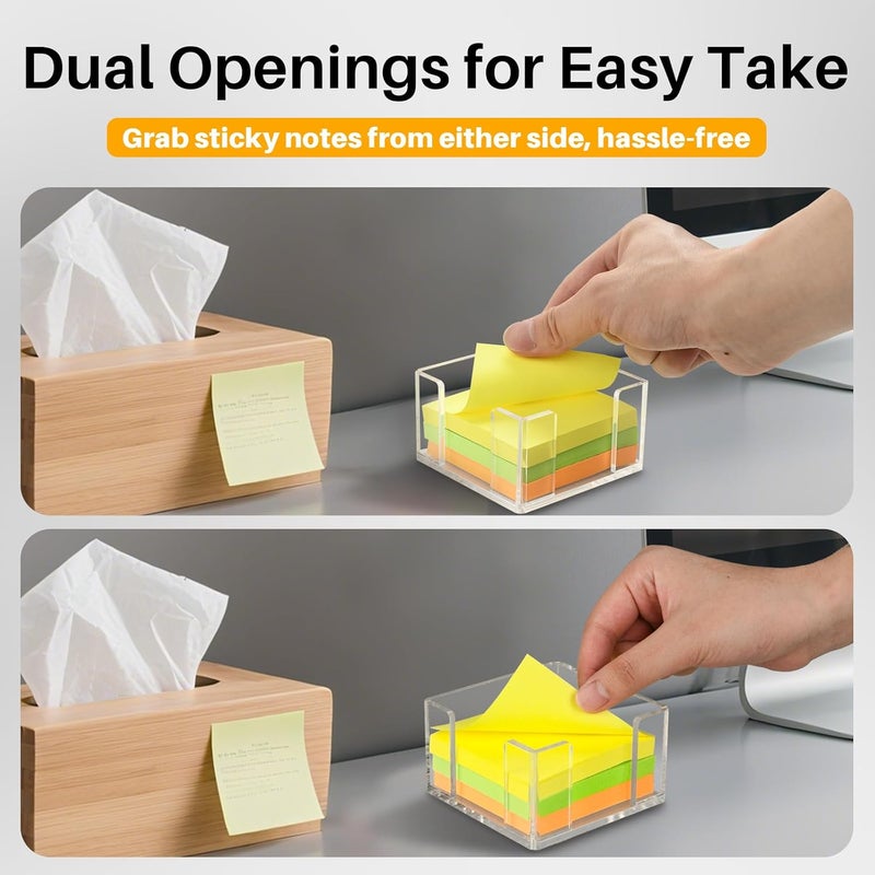 Yncotte Acrylic Sticky Note Holder, 3x3 Inch Clear Dual Openings Square Notepad Organizer with Anti-Slip Base, Sticky Note Dispenser Memo Holder Case for Desk Office School Supplies(No Pads) - Image 3